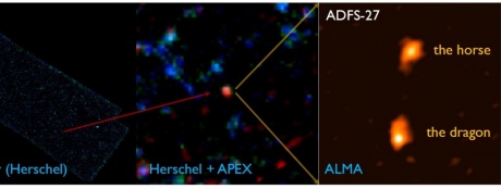 Successively closer images of the two galaxies