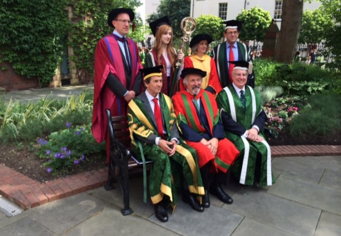 Seated left to right: Lord Bragg, Professor Morrris, Sir Alan Langlands Vice-Chancellor.