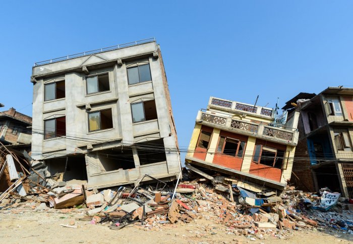 Buildings damaged by an earthquake