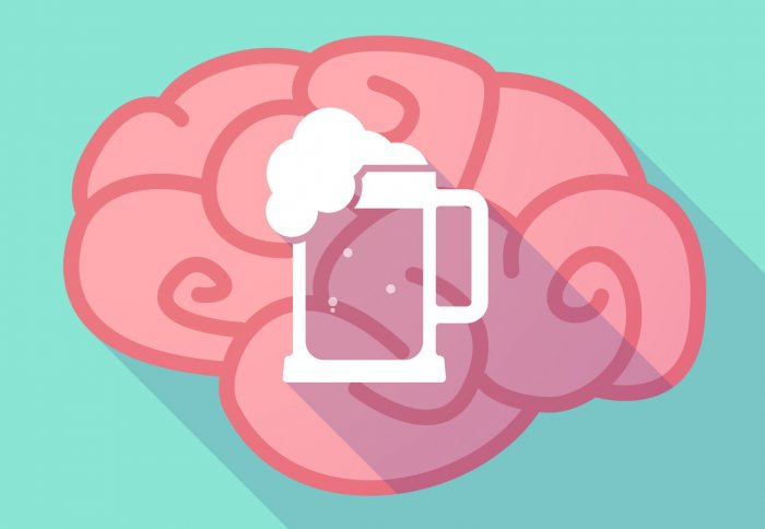 Cartoon of beer mug over a brain