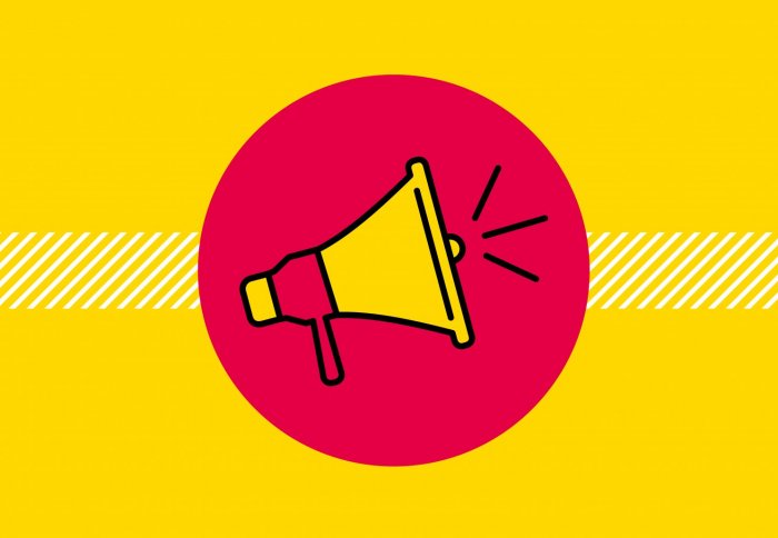 yellow and red graphic showing a megaphone