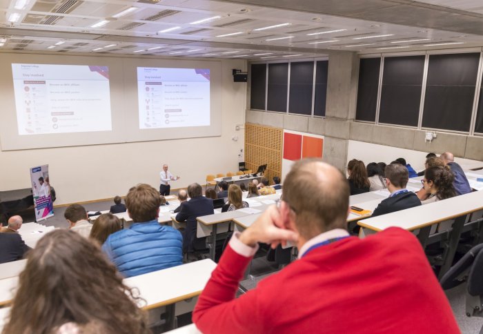 Professor Jonathan Seville delivers the keynote address at the IMSE Annual Stakeholder Event to a busy lecture theatre