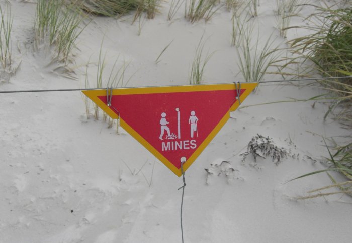 Minefield warning in Surf Bay, Falkland Islands