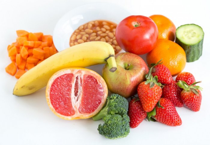 A selection of fresh fruit and vegetables