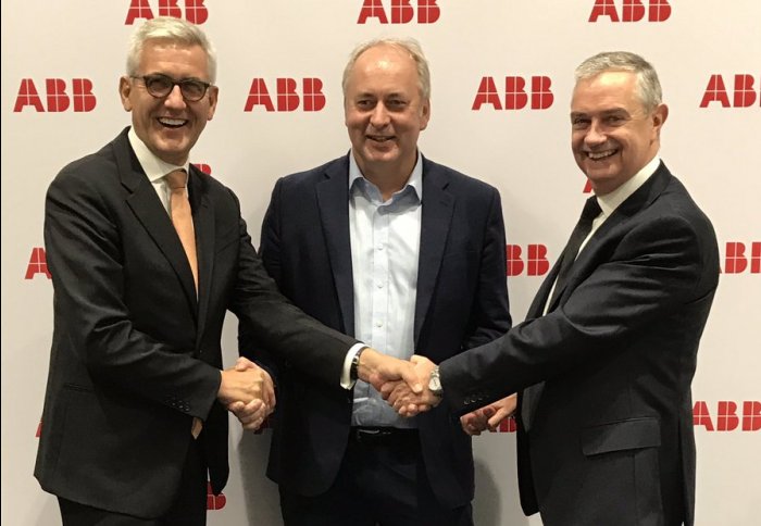 From right to left: Ian Funnell, Managing Director, UK at ABB, Prof Nick Jennings of Imperial College and Ulrich Spiesshofer, CEO of ABB)