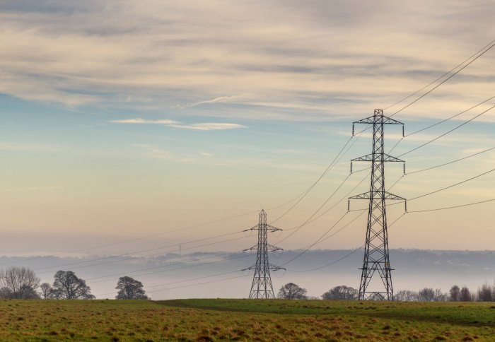 Electricity pylons at dusk