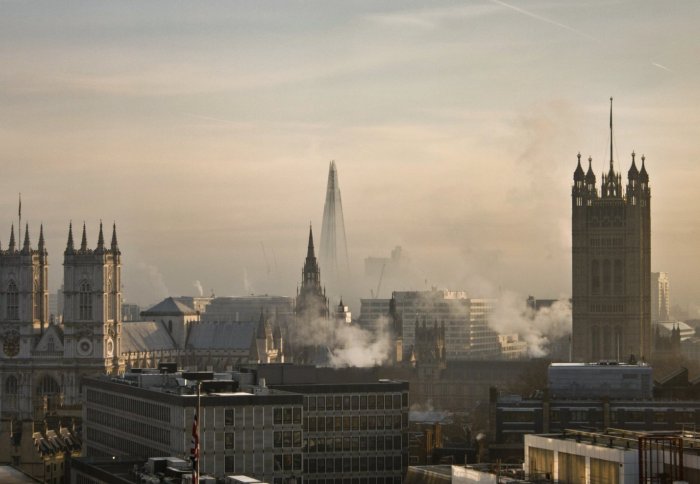 Skyline of London with air pollution