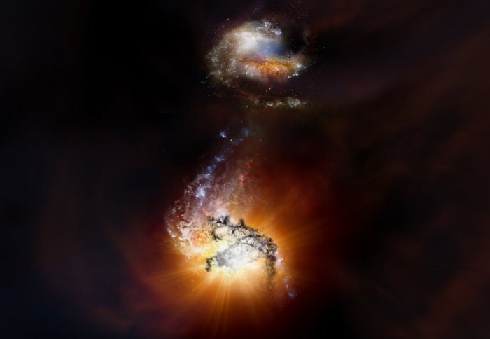 Illustration of two bright galaxies