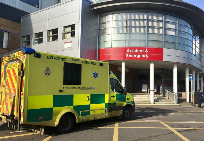 Photo of ambulance outside A&E department.