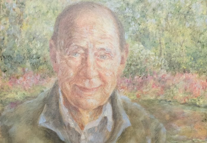 Close-up of the painting of Professor Tom Kibble