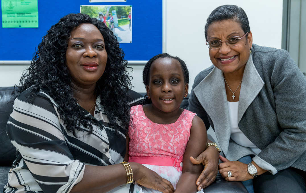 March of Dimes president Stacey D Stewart with patients. 