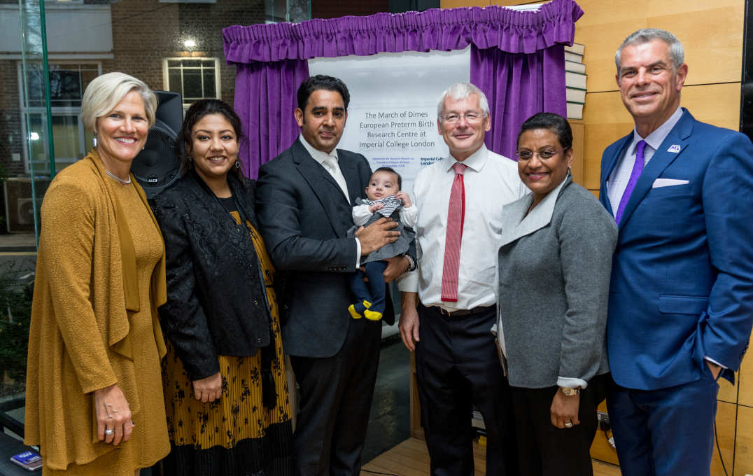 The March of Dimes team with Sidra Shah and her family, and Professor Phil Bennett.