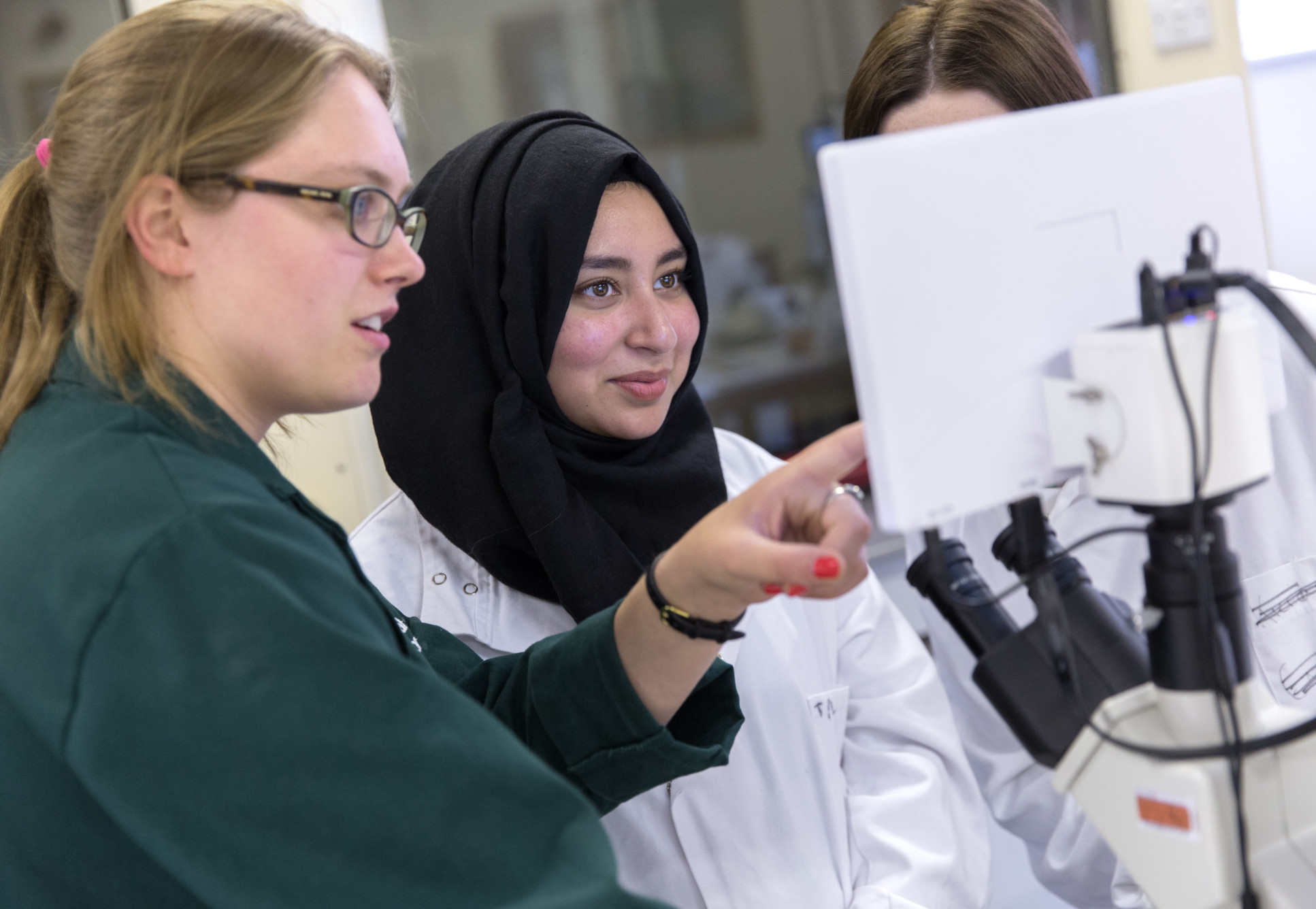 Students view a screen showing scientific data