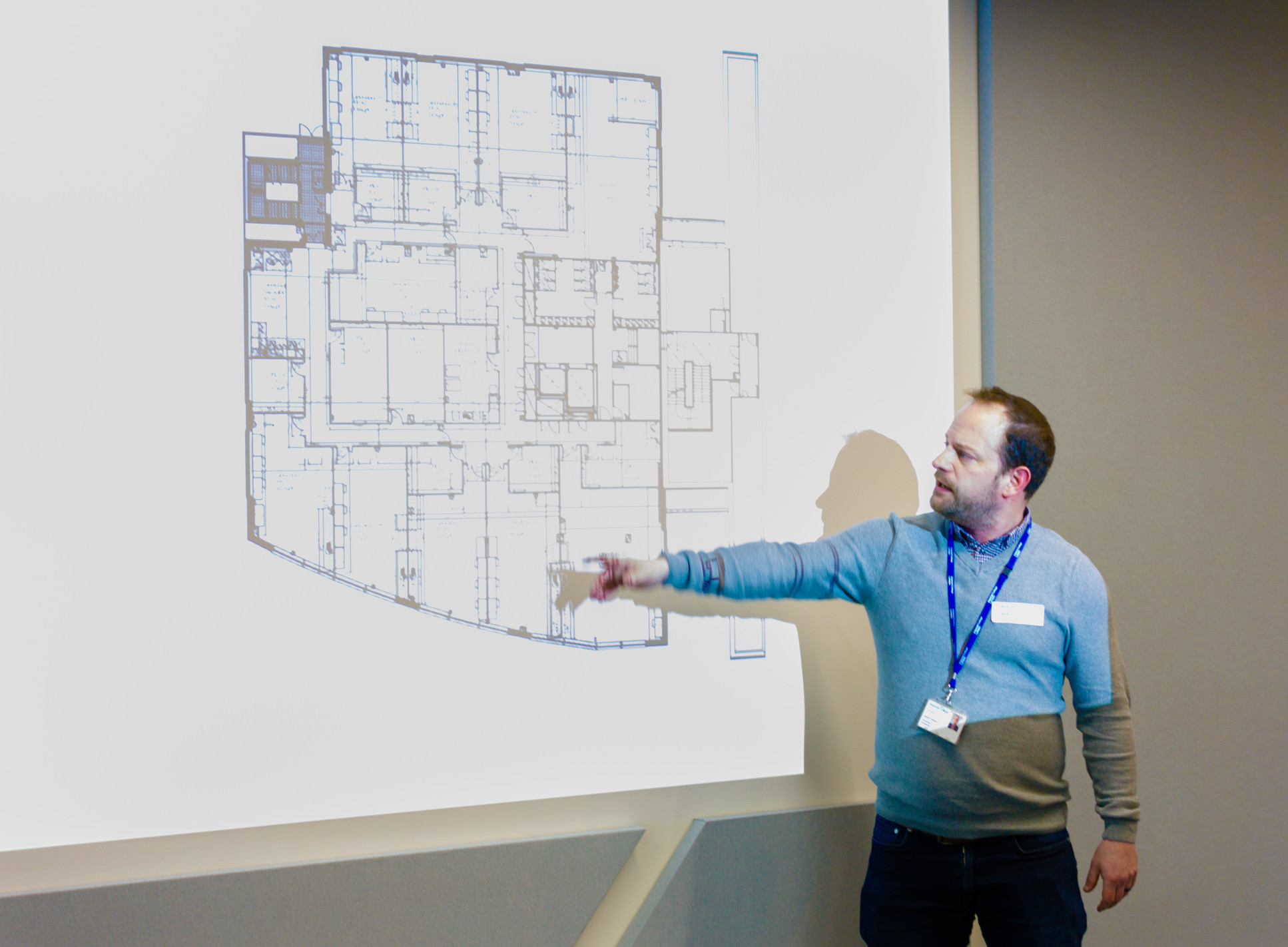 Graham Hewson presents the layout of the new incubator.