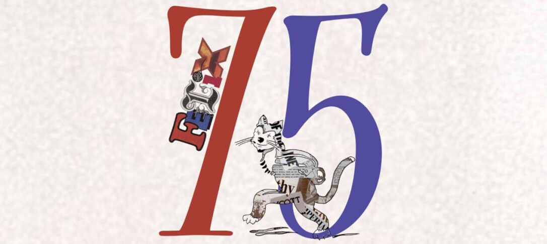 Cartoon graphic featuring the numbers '7' and '5' in red and blue (respectively) with 'Felix' balanced on the side of the 7 in bubble writing, and a cartoon newspaper cat perched on the 5