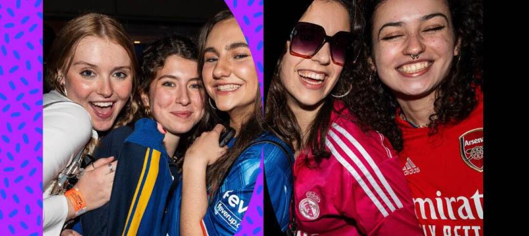 Two students smiling into the camera partying at an ICU event