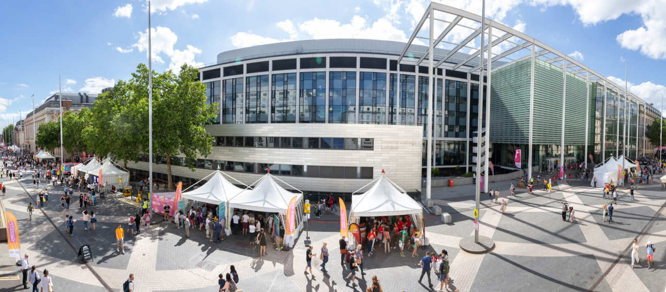 Imperial's south Kensington campus main entrance on a sunny summer day