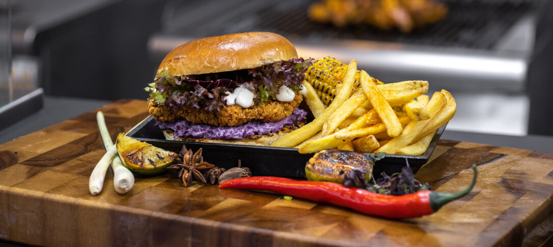 Close up of a burger meal