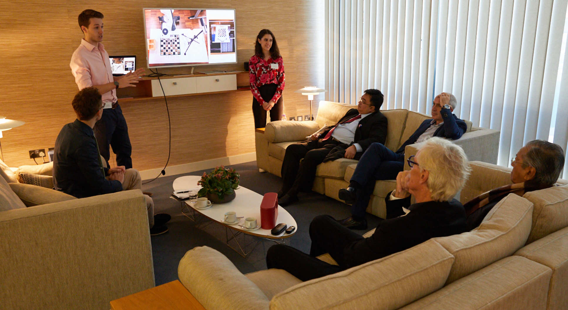 Design Engineering students Anna Bernbaum and Ben Greenberg presented to the Prime Minister and Sir James Dyson