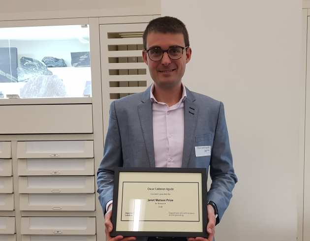 Oscar Calderon Agudo with certificate for Janet Watson Prize