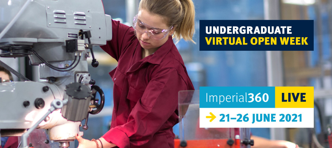 Undergraduate Virtual Open Week: Imperial360 Live 21u201326 June 2021. Student on drill machine wearing PPE.