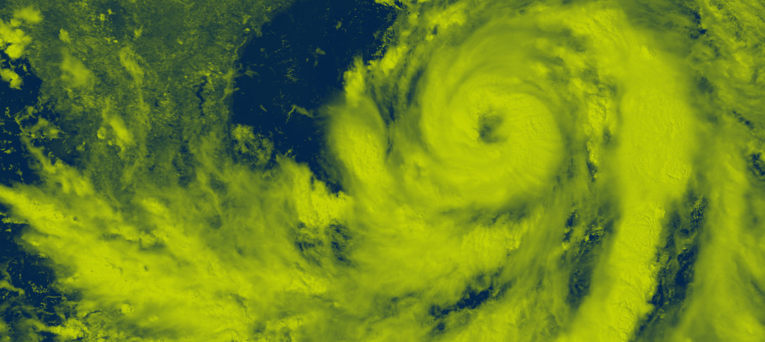 Image of Rueanna Haynes on a poster with blue and green background of natural disaster. Title: Weathering the climate crisis and COVID-19: a perspective from the epicentre of the perfect storm', and date 9September 2021 at 12:00