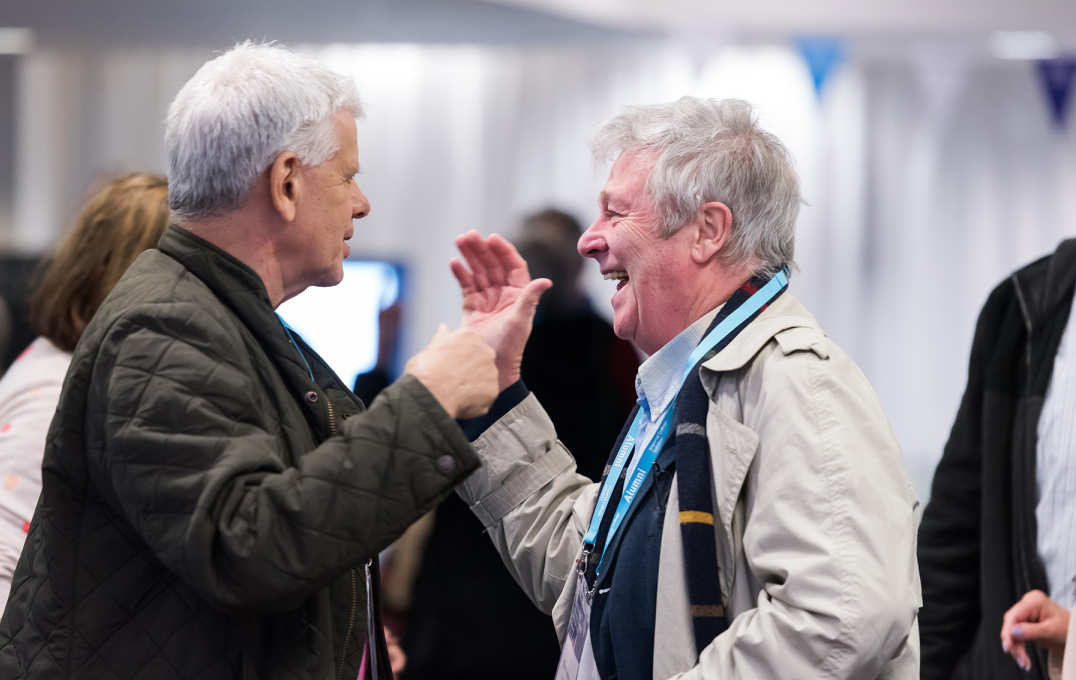 Alumni catching up in the Alumni Lounge