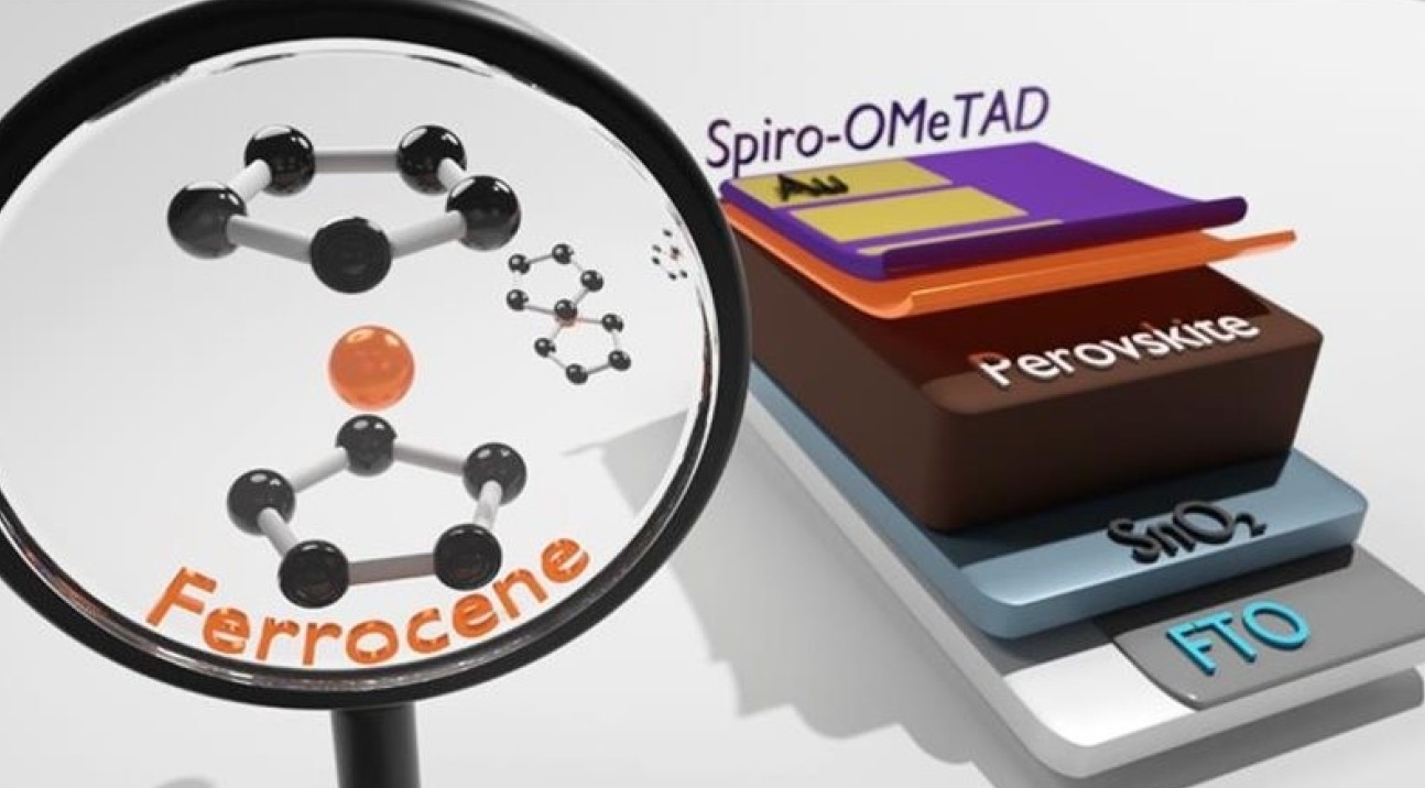 A computer-generated image of a solar cell based on perovskites material.