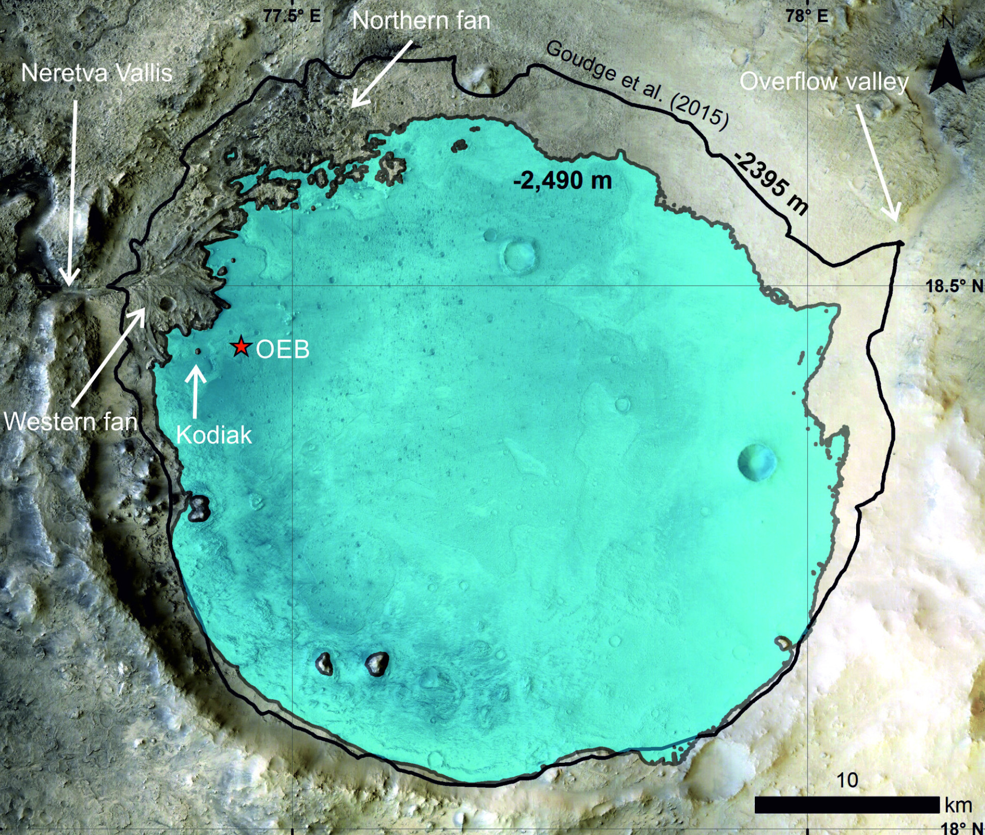 Image showing potential Lake Jezero, about 50km wide