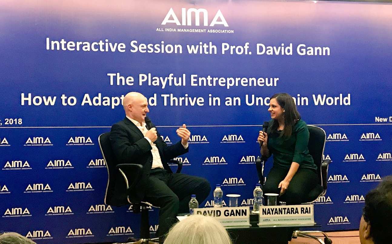David Gann talks at the event in India