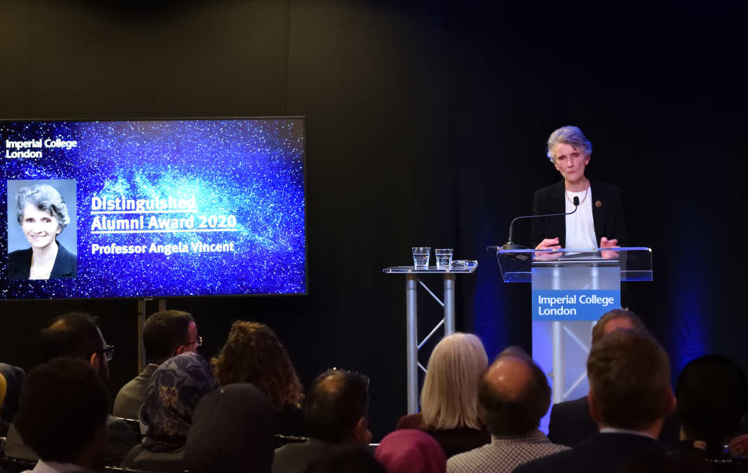 Professor Angela Vincent delivering her award acceptance speech