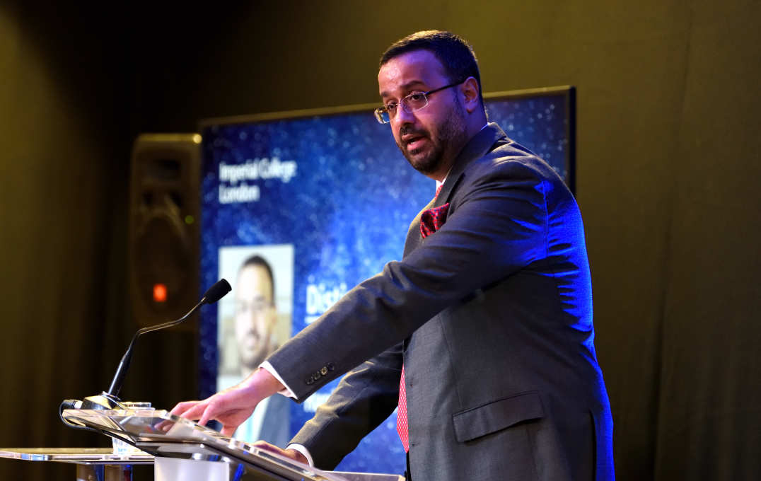 Harris Bokhari delivering his award acceptance speech