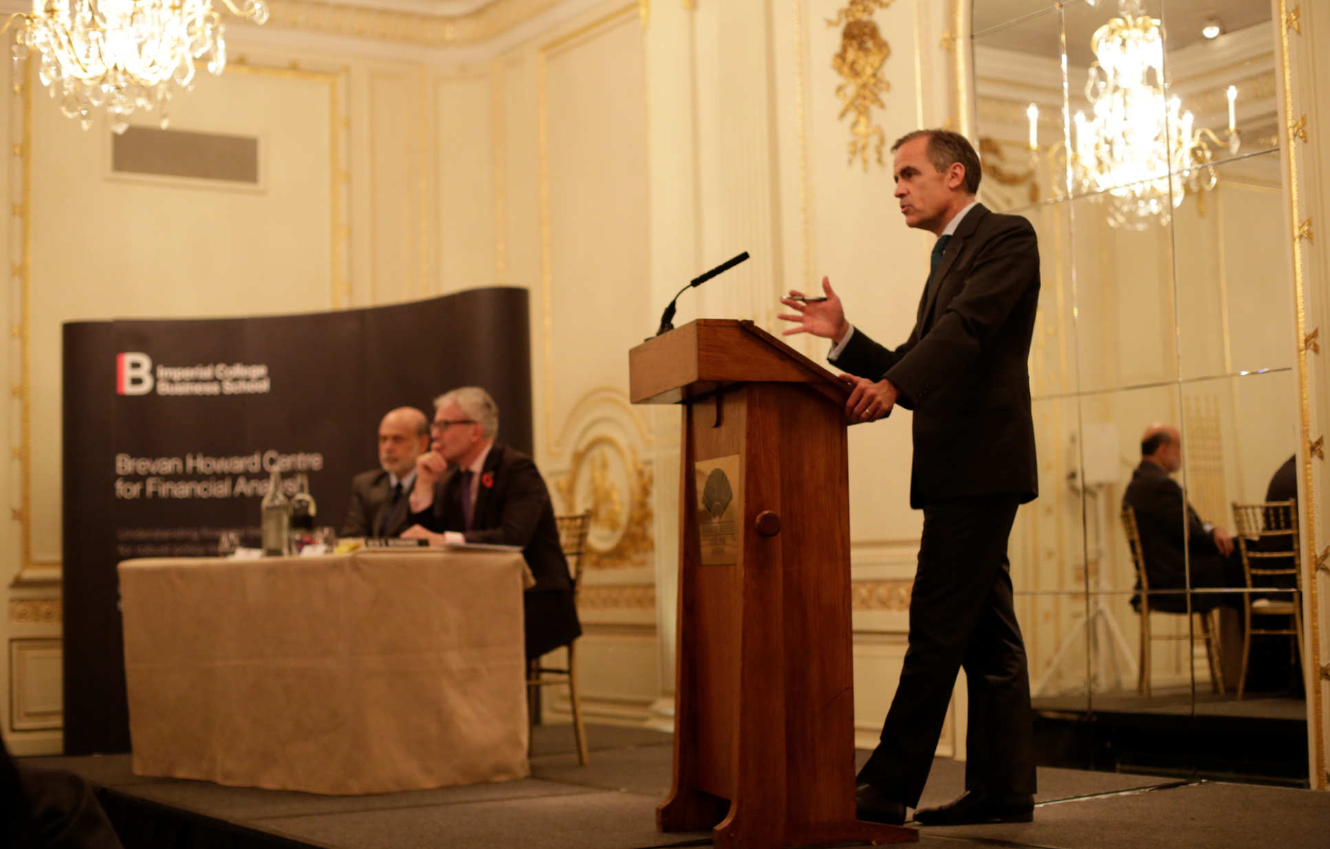 Mark Carney addressing Imperial's Brevan Howard Centre