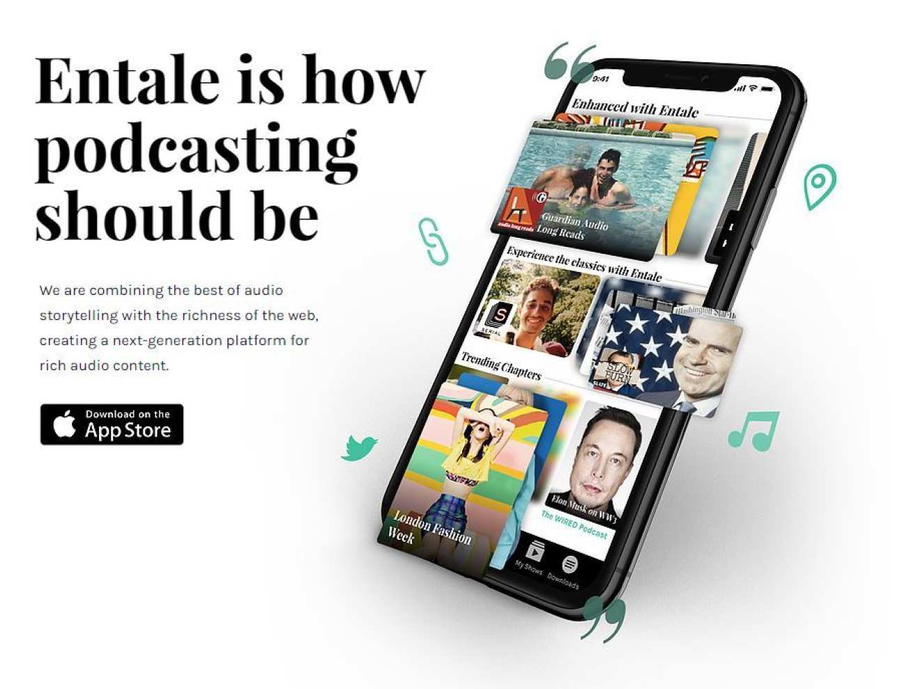 An image of an iPhone with the Entale app