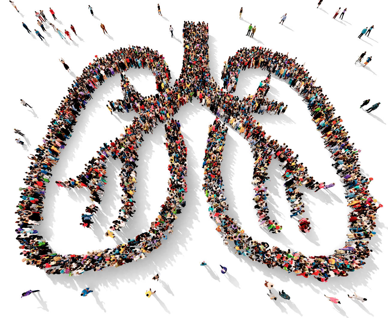 People gathered in the shape of a lung