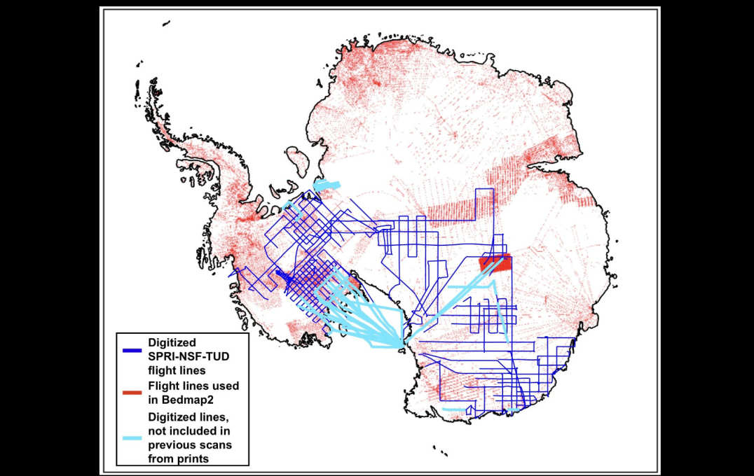 Map of Antarctica with different coloured lines