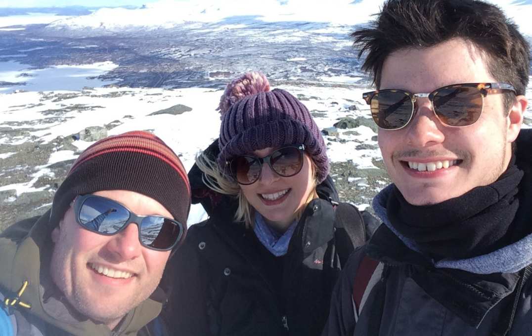 Richard Gill (L), Lottie and Ryan atop Mt Nuolja