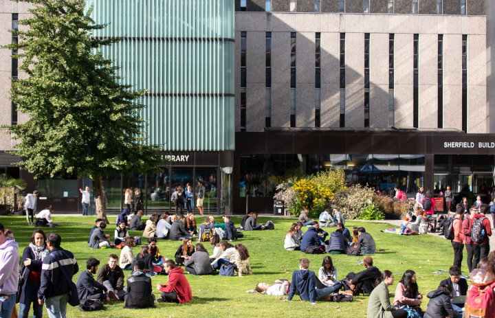 Groups of students sat on the Queen's Lawn
