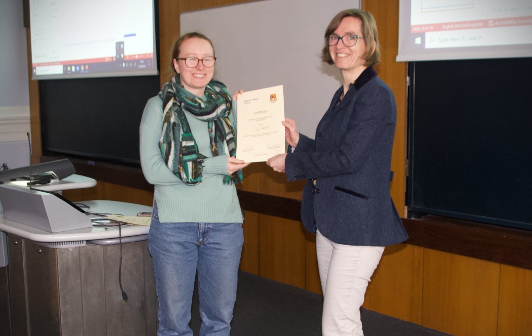 Professor Sandrine Heutz with Amy Monahan, winner of the Best Scientific Content' poster prize