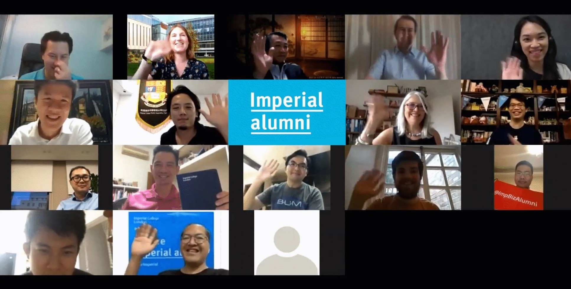 Alumni waving on a Zoom call