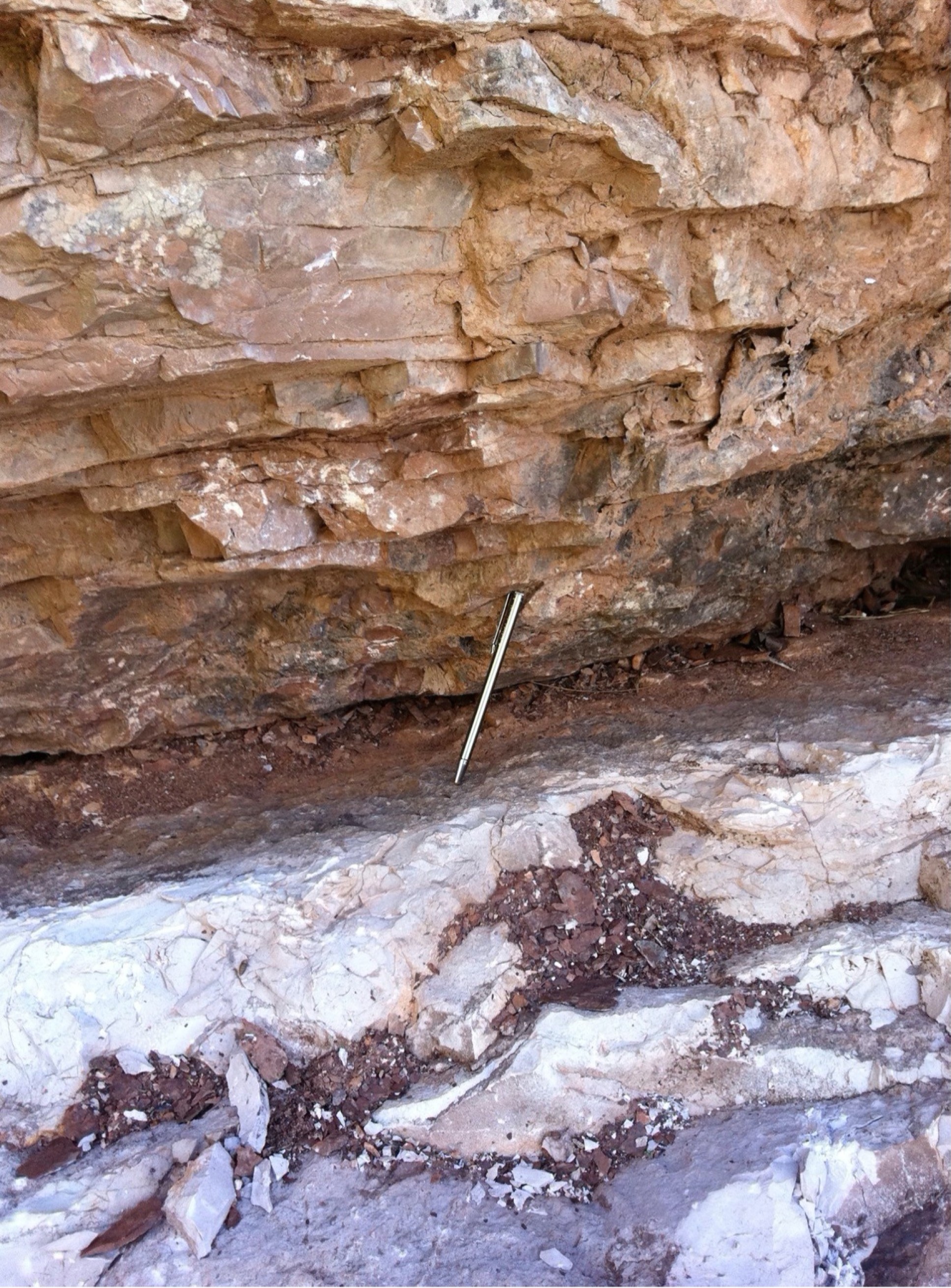 The Cretaceous-Paleogene boundary layer as found in Gubbio, Italy.