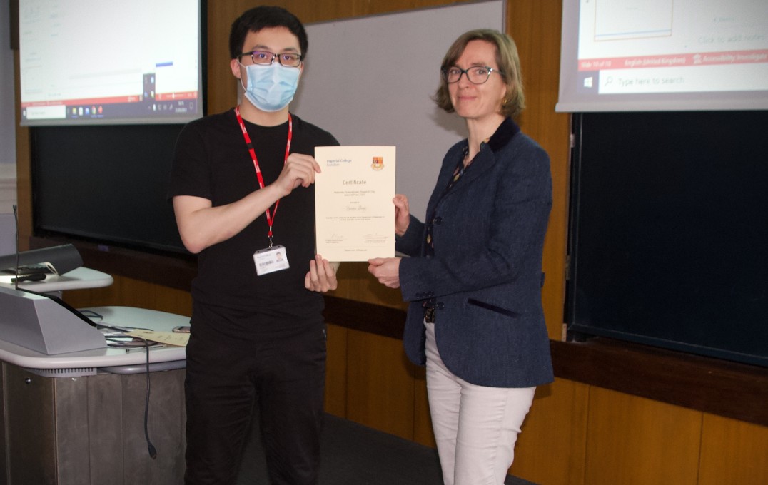Professor Sandrine Heutz with Bowen Zheng, second place awardee of the 'Best Scientific Content' prize