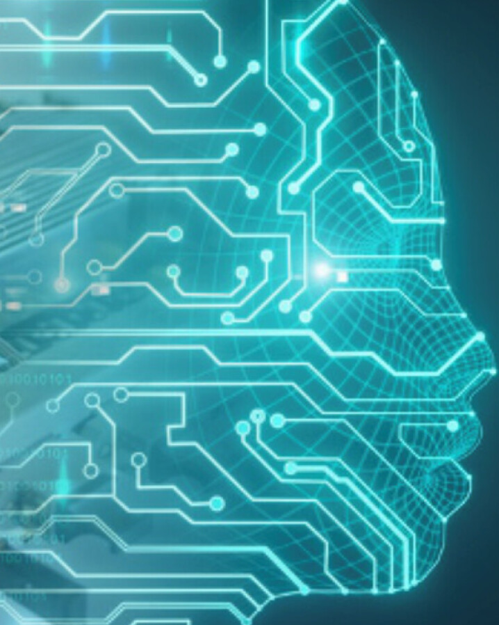 Conceptual image displaying a computer chip and circuits within a human head