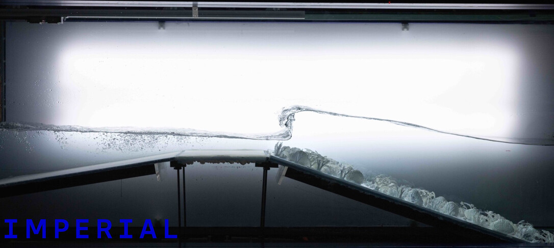 Sideview of waves washing over coral in a laboratory