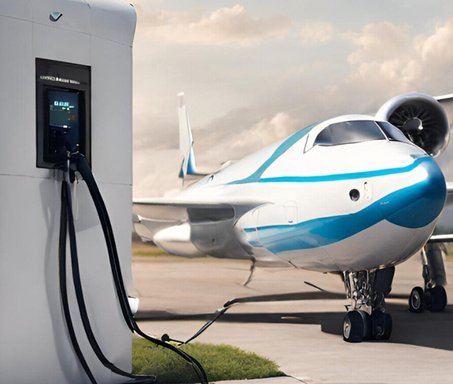 Electric aircraft at a charging station