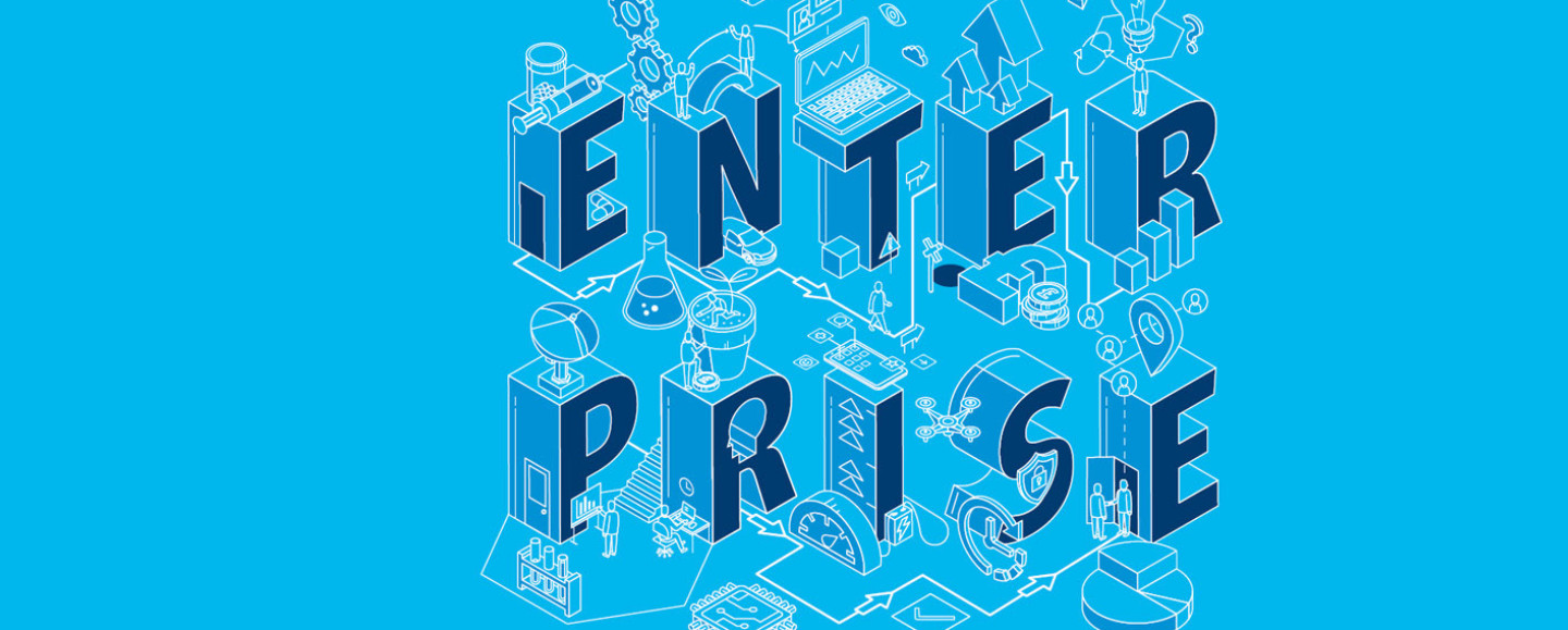 The word Enterprise surrounded by icons representing science and innovation