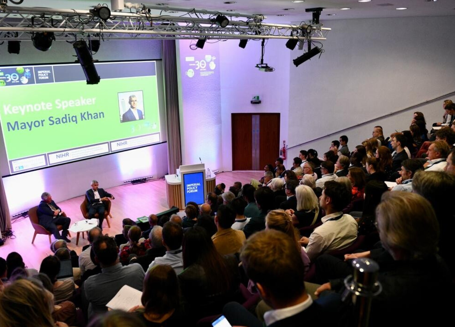 Sadiq Khan & Frank Kelly on stage