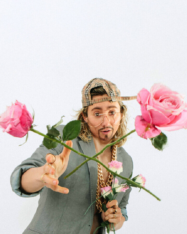Steve Porters with flowers in mouth 