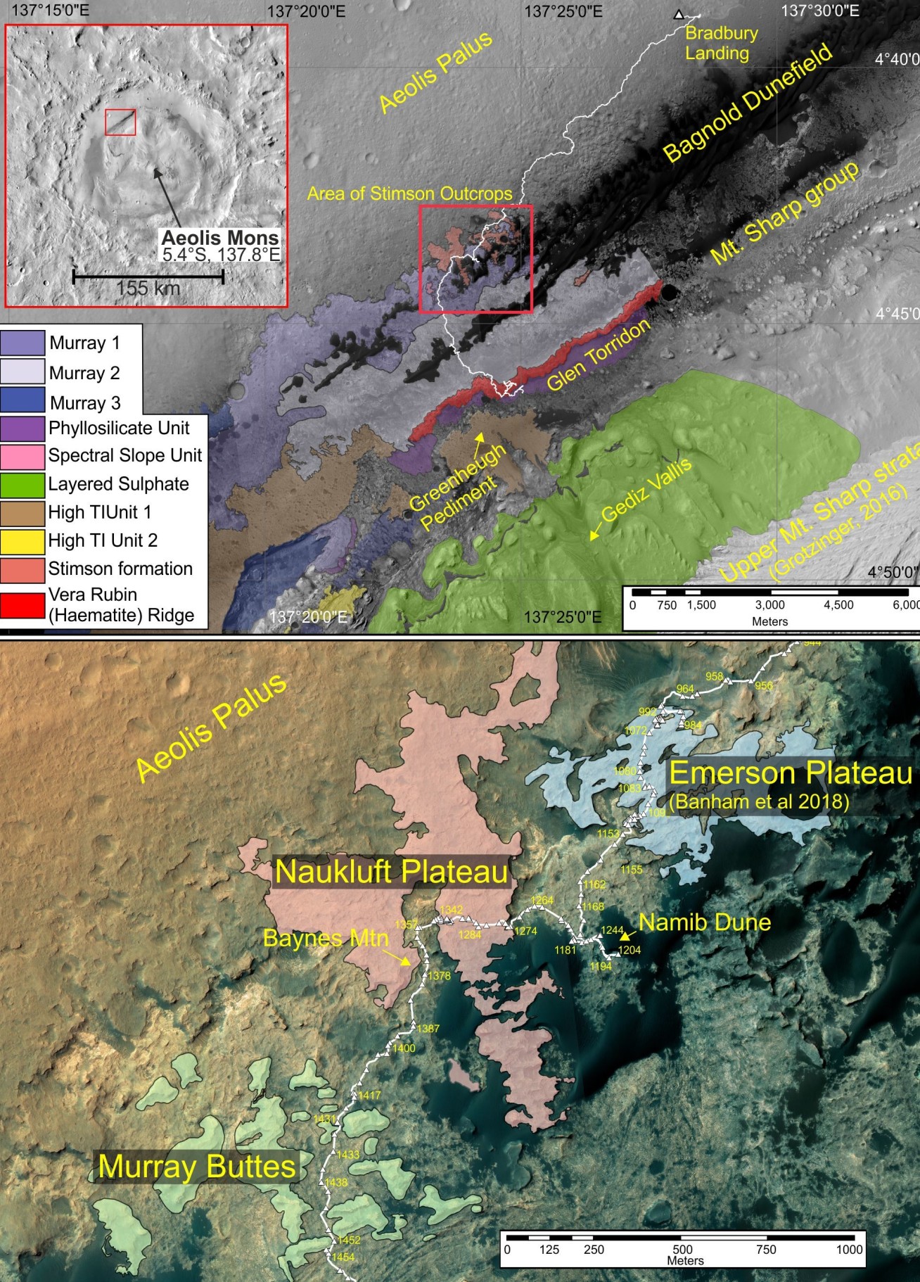 Aerial photo showing the location of the study area in Gale crater on Mars