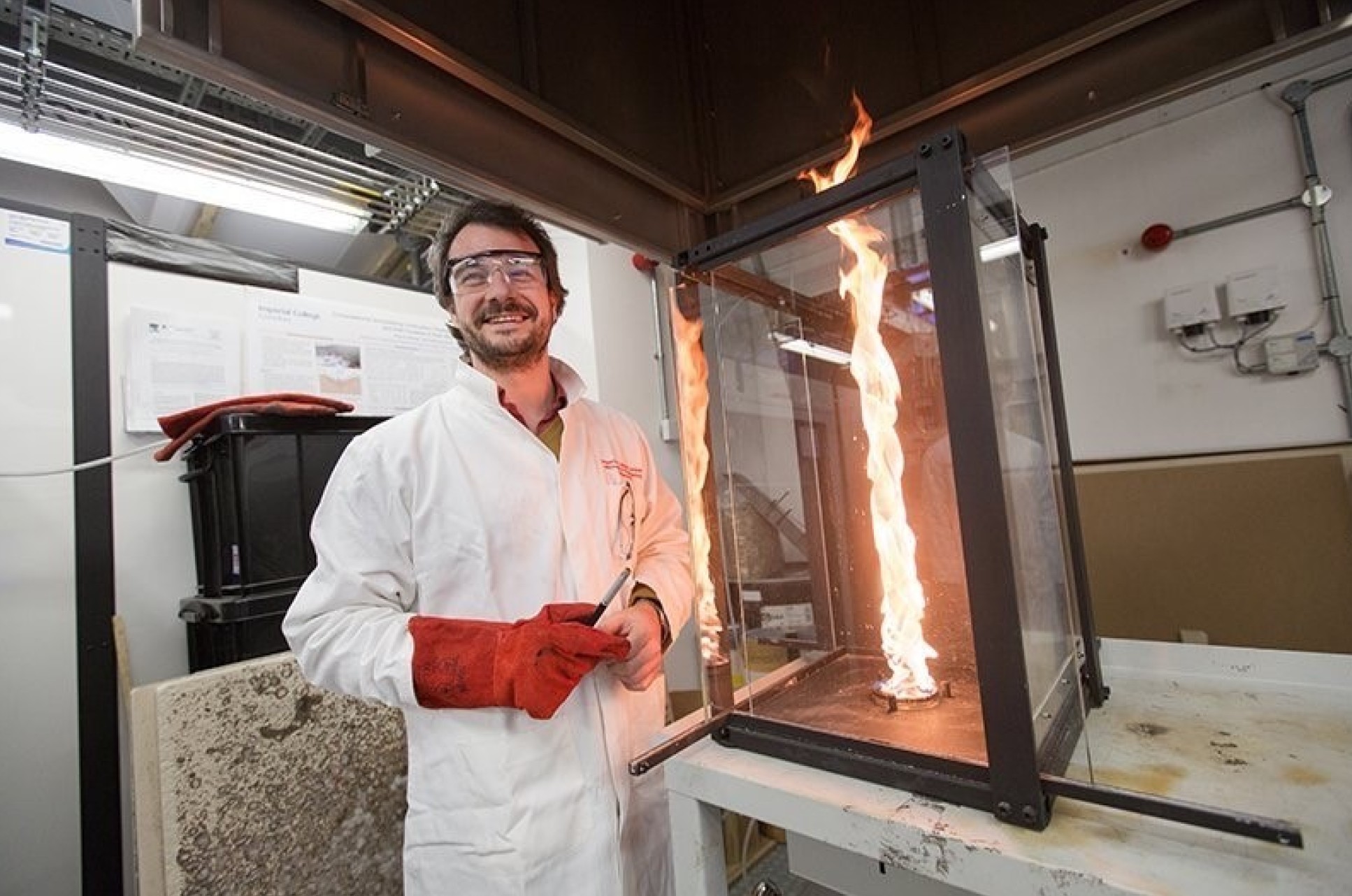 Conducting experiments in the fire lab of Imperial College London